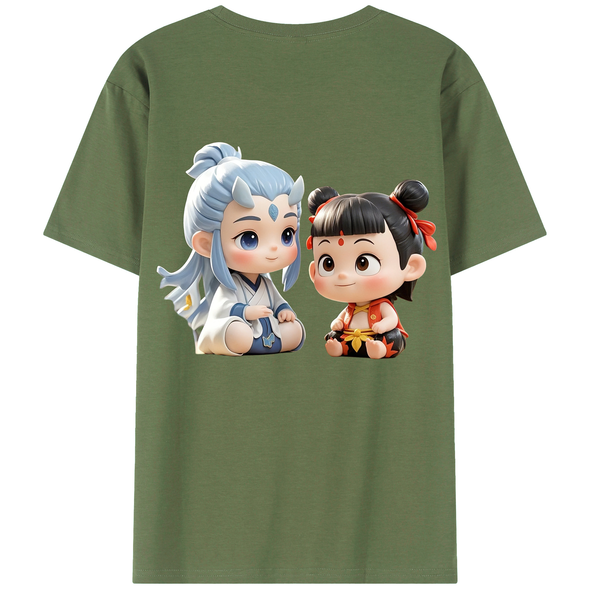 （画像用） Ne Zha 2 ナタ 魔童の大暴れ 綿100％ メンズ半袖Tシャツ（バックプリント） 通気性
